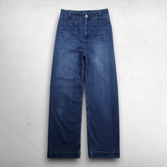 Pilcro Wide Leg Jeans Women 28 Tall Blue High Rise Pockets Medium Wash Denim