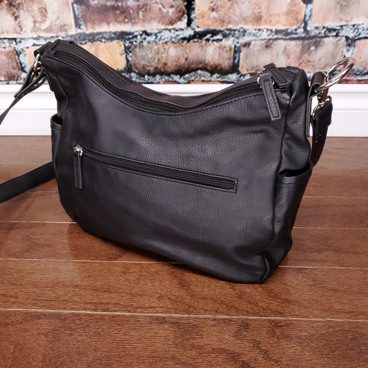 MultiSac Black Shoulder Bag Purse Pebbled Faux Leather Pockets Strap Hobo