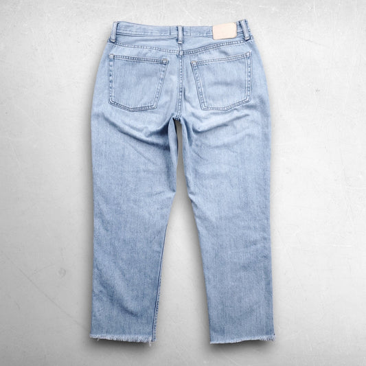 Everlane Super Soft Straight Leg Cropped Jeans Women 28 Blue Stretch Raw Hems
