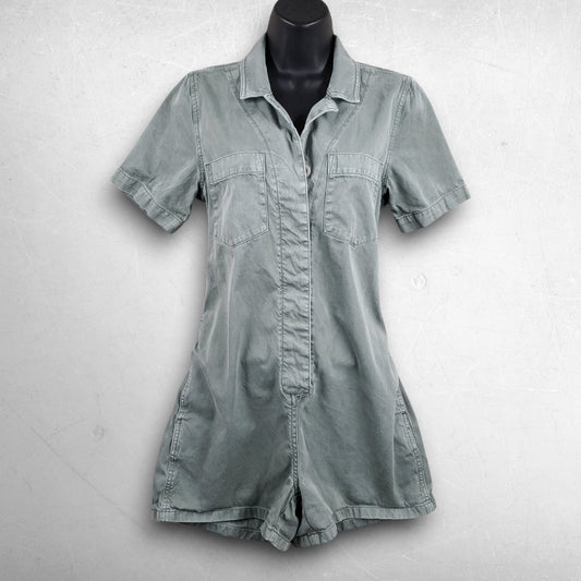 Madewell Garment-Dyed Coverall Romper Women S Green Short Sleeve Pockets Utility