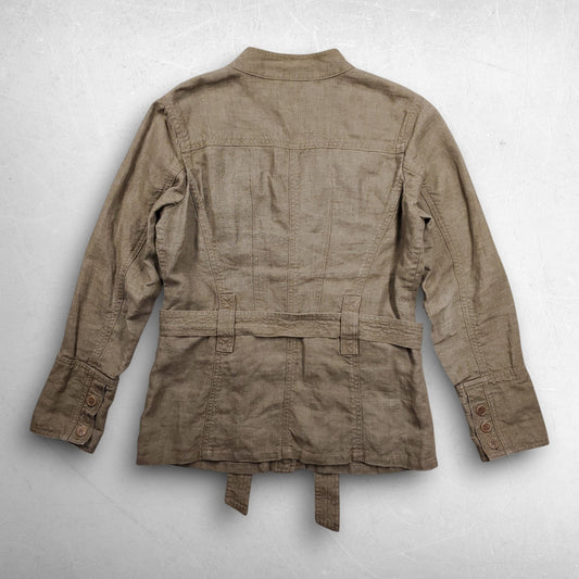 Sundance Woven Safari Jacket Women M Hazel Belted Pockets Mandarin Collar