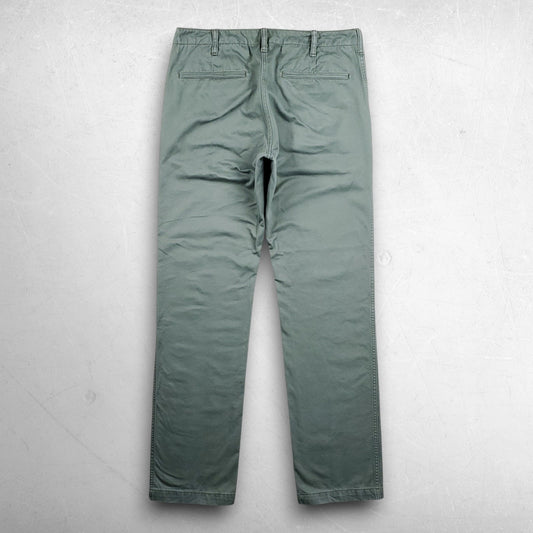 Uniqlo Straight Leg Chino Pants Men 33x33 Green 100% Cotton Preppy