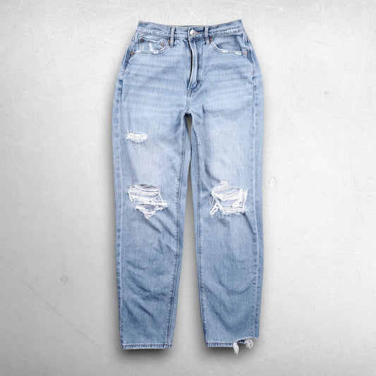 American Eagle Baggy Jeans Women 2 Blue Distressed Faded Stretch Grunge Retro