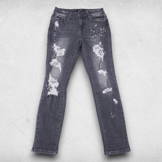 Judy Blue Jeans Women Jr 7/28 Black Boyfriend Fit Straight Leg Distressed Grunge