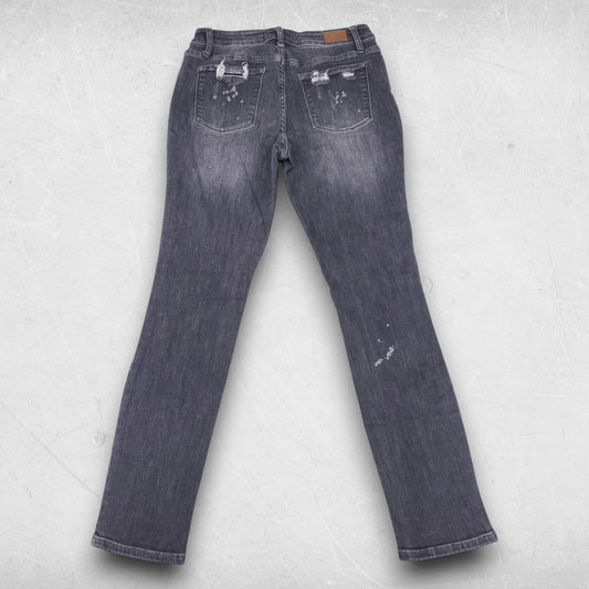 Judy Blue Jeans Women Jr 7/28 Black Boyfriend Fit Straight Leg Distressed Grunge