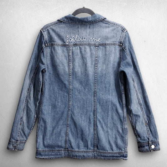 Anthropologie Avec Les Filles Follow Me Embroidered Denim Jacket Women XS Blue