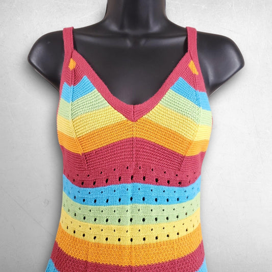 Ultra Flirt Tank Dress Women S Multicolor Knit V-Neck Strappy Striped Short