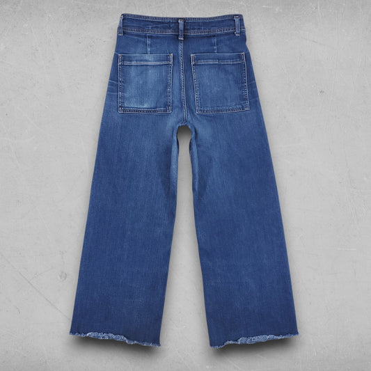 Zara Jeans Women 10 Medium Blue Wide Leg Frayed Hem Retro 70s Casual Skater