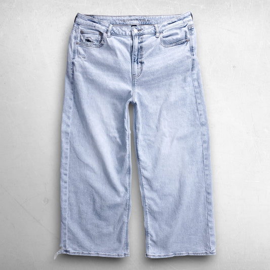 American Eagle Super High Rise Baggy Wide Leg Jeans Stretch Women 14S Lt Blue
