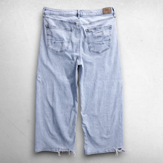 American Eagle Super High Rise Baggy Wide Leg Jeans Stretch Women 14S Lt Blue