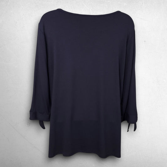 Apt 9 3/4 Tie Sleeve Blouse Top Women L Black Round Neck Silver Buttons
