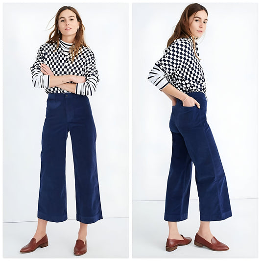 Madewell Pants Women 27 Navy Emmett Wide Leg Velveteen Minimalist Quiet Luxury