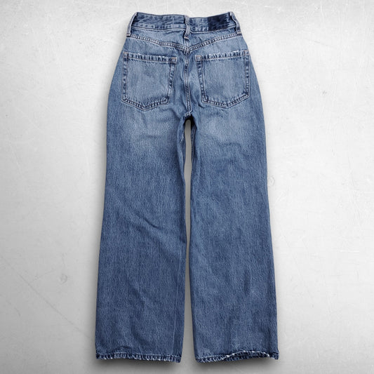 Hollister Ultra High Rise Baggy Jeans Straight Leg Distressed Women 23S Md Blue