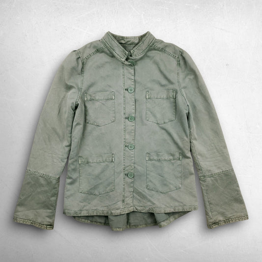 Hinge Shacket Women M Green Button Up Standing Collar Pockets Lined Utility