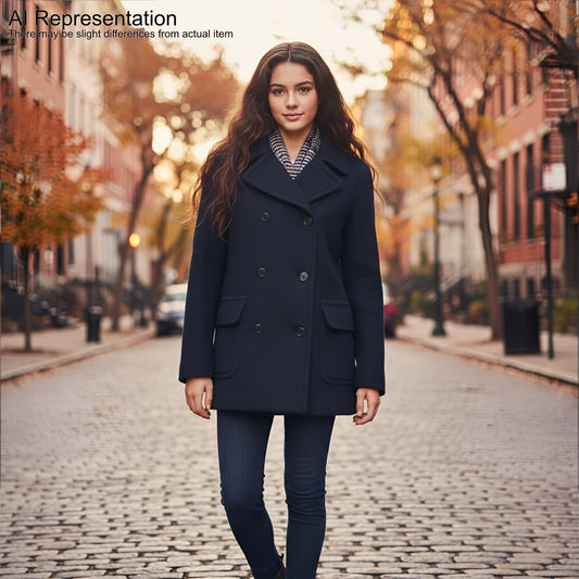 J Crew Peacoat Women M Black Wool Blend Double Breasted Classic Preppy Old Money