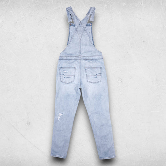 American Eagle Tomgirl Overall Pants Womens S Light Blue Distressed Cottagecore