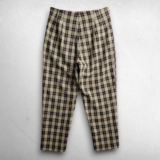 Unique Vintage Relaxed Fit Tapered Leg Pants Zip Back Women L Yellow Plaid