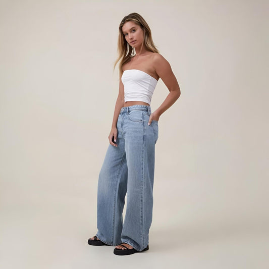 Cotton:On Relaxed Wide Leg Jeans 100% Cotton Denim Women 6 Light Blue Skater 90s