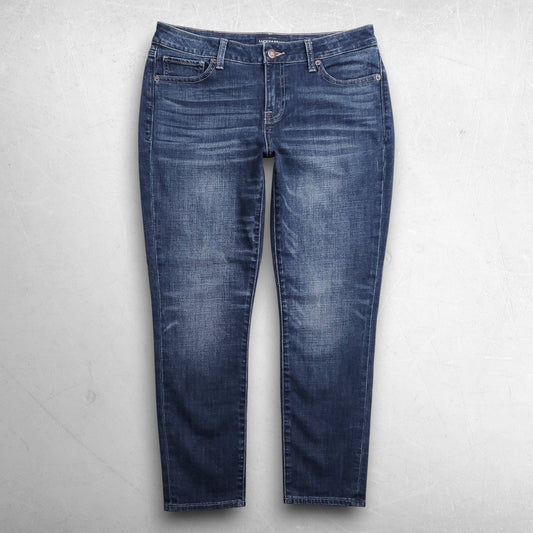Lucky Brand Lolita Crop Jeans Tapered Stretch Whiskers Faded Women 8/29 Blue