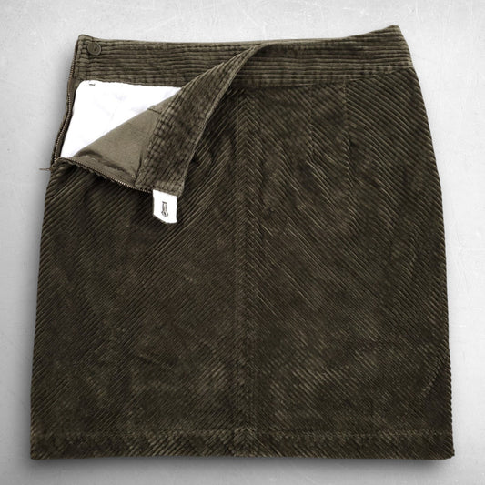 Talbots Petite Large Wale Corduroy Pencil Mini Skirt Women 6P Dk Green Side Zip