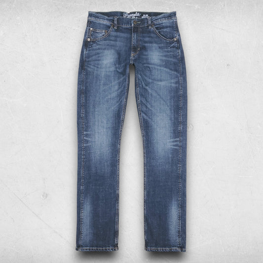 Wrangler Retro Jeans Men 33 Dk Blue Slim Straight Faded Streetwear Western Denim