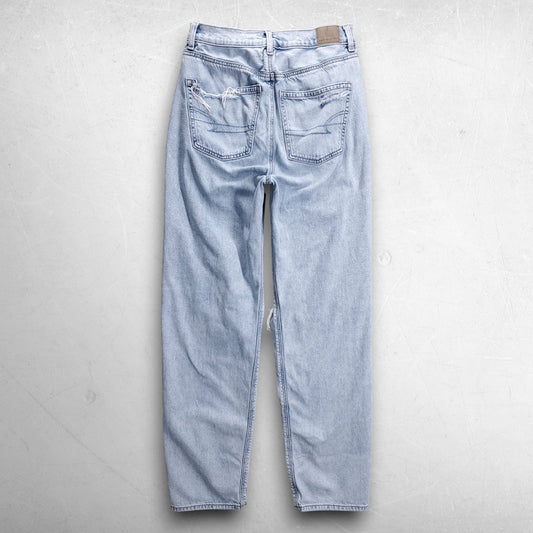 American Eagle Baggy Jeans Distressed High Rise Stretch Women 4 Lt Blue Grunge