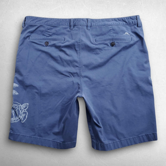 Tommy Bahama Chino Shorts Mens 40 Blue Flat Front Stretch Turtle Print Casual