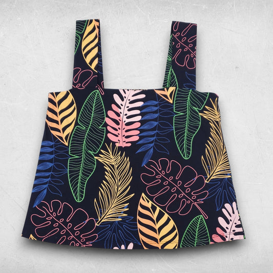 Fighting Eel Top Women M Black Tropical Print Square Neck Boho Indie Vacation