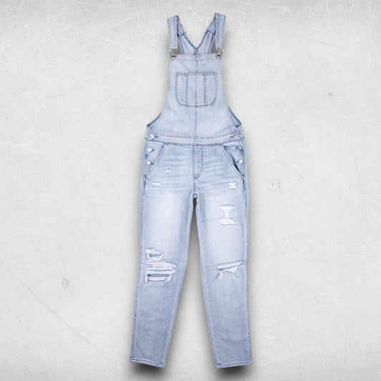 American Eagle Tomgirl Overall Pants Womens S Light Blue Distressed Cottagecore