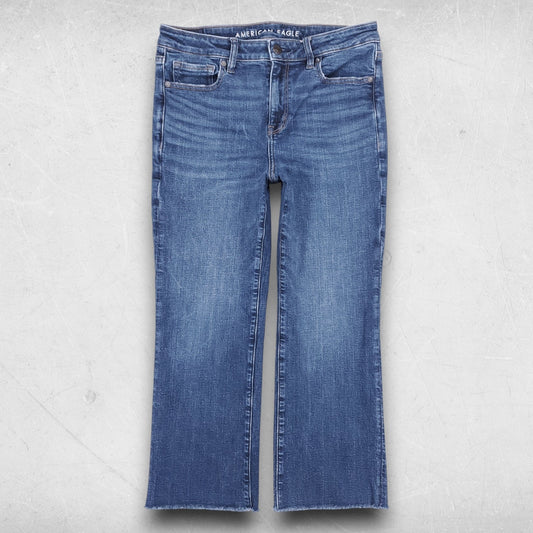 American Eagle Kick Boot Crop Jeans Mid Rise Raw Hem Stretch Women 8S Blue