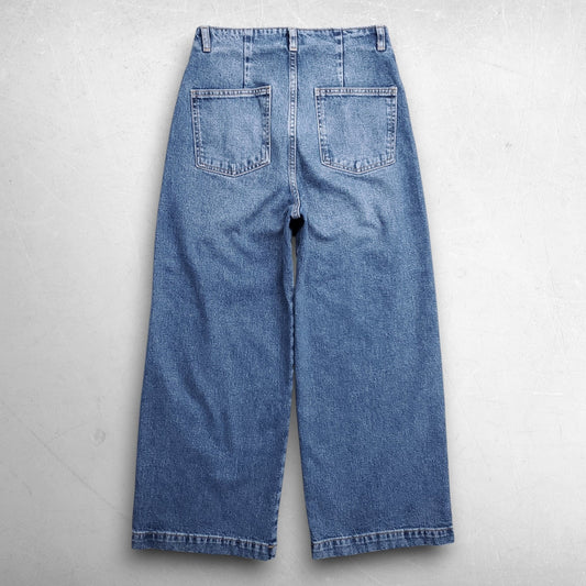 Zara High Rise Wide Leg Crop Jeans Pleated Waist Flat Front Women 4 Medium Blue