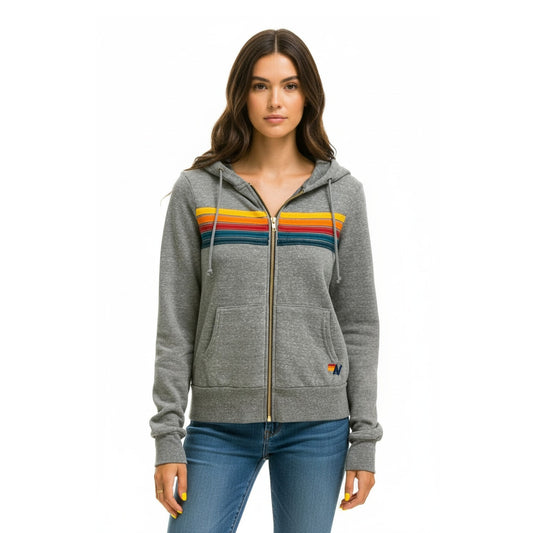 Aviator Nation Hoodie Unisex S Heather Gray 5 Stripe 🌈 Rainbow Full Zip USA 🔥