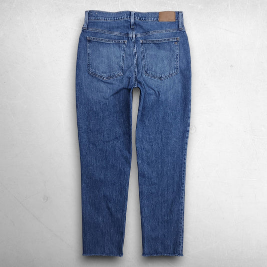 Madewell Perfect Vintage Jean Straight Leg Frayed Hem Stretch Women 29 Blue