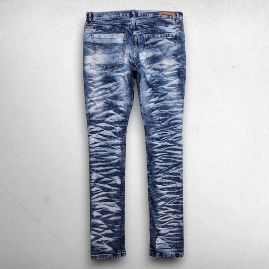 Evolution In Design Moto Jeans Slim Straight Leg Crinkle Acid Wash Men 38 Blue