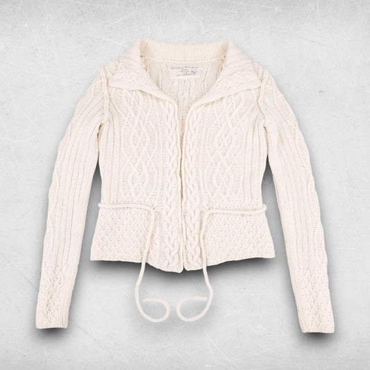 Vintage Banana Republic Cardigan Sweater Cable Knit Tie Women XS Ivory Preppy