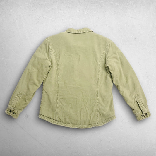 Woolrich Corduroy Jacket Sherpa Lined Women XS Aloe Green Cottagecore Beach