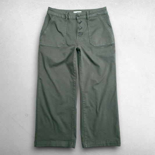 Tribal Jeans Audrey Wide Crop Pants Hugging Mid Rise Stretch Women 8 Green