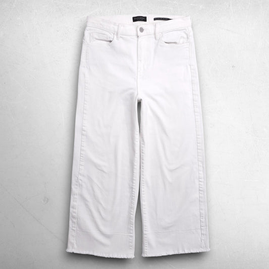 Banana Republic High Rise Wide Leg Crop Jeans Frayed Hem Stretch Women 28 White