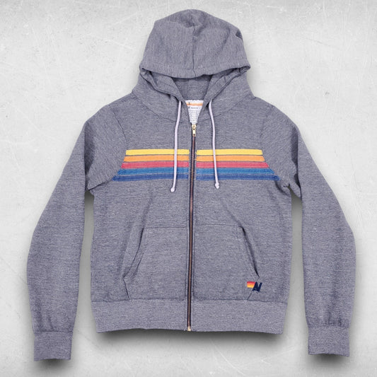 Aviator Nation Hoodie Unisex S Heather Gray 5 Stripe 🌈 Rainbow Full Zip USA 🔥