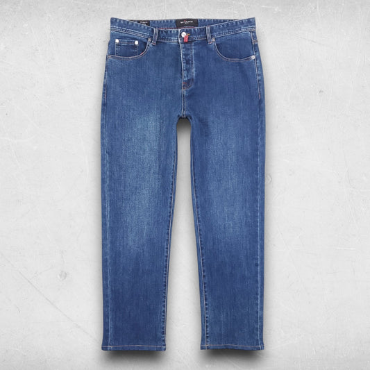 Kiton Jeans Men 34 Blue Napoli Button Fly Straight Leg Stretch Italian Designer