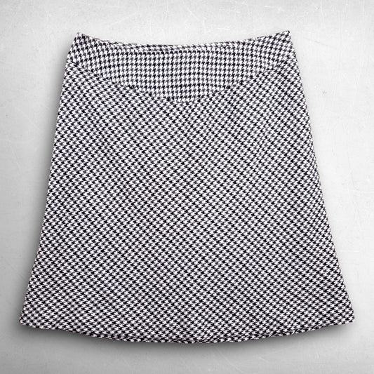 Worthington Petite Fit Flare Skirt 12P B&W Olive Houndstooth Above Knee Preppy