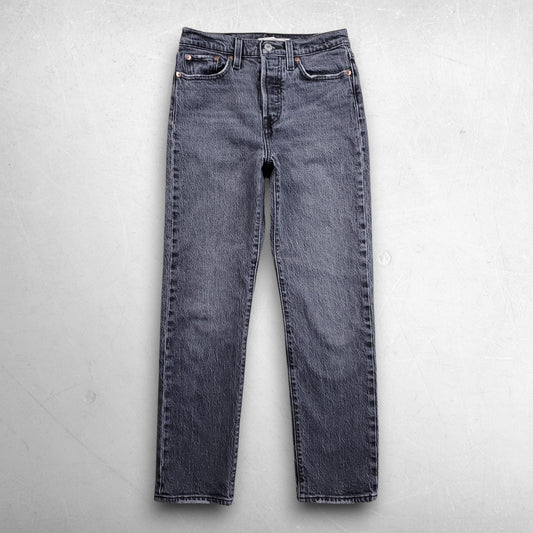 Levi's Premium Wedgie Straight Jeans Women 25 Gray Mid Rise Charcoal Stretch