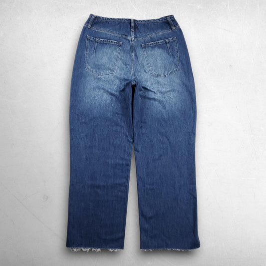 Evereve EVER Slouchy Jeans Women 31 Blue High Rise Wide Leg Slit Hem NWT