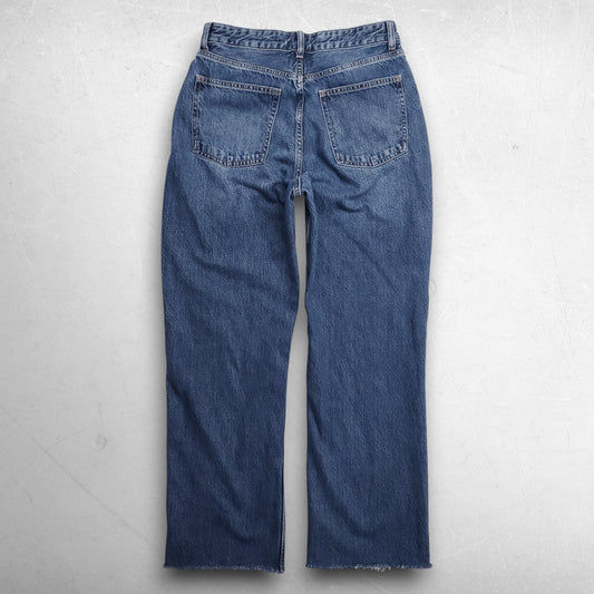 Zara Wide Leg Jeans High Rise Frayed Hem Baggy Women 10 Medium Blue Grunge Boho
