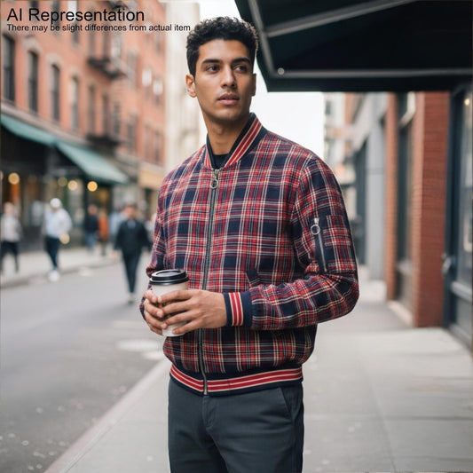 Zara Knit Bomber Jacket Men S Red Plaid Zip Pockets Grunge Streetwear Punk Ska