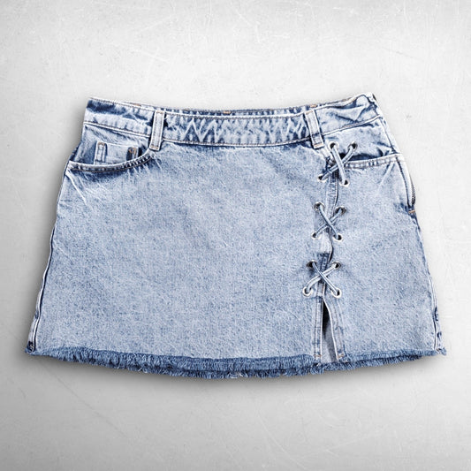 Zara Denim Micro Mini Skirt Women S Lt Blue Asymmetric Lace Up Front Slit Grunge