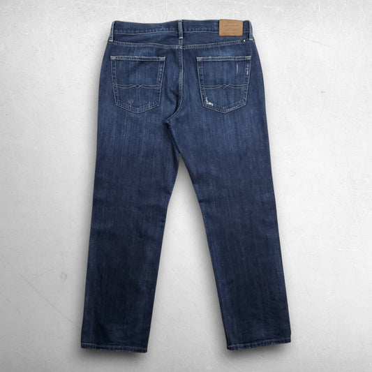 Lucky Brand 221 Straight Jeans Men 34x30 Dark Blue Denim Stretch Distressed
