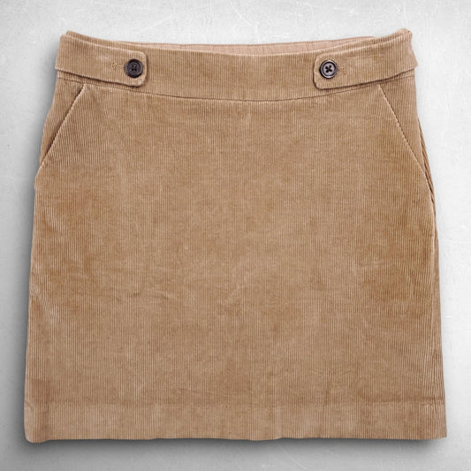 Banana Republic Mini Skirt Women 0 Beige Corduroy Buttons Zip Pockets Stretch