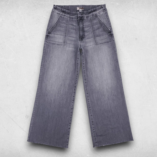 Kut Meg Jeans Women's 10 Gray Wide Leg Raw Hem Patch Pockets Contemporary Chic
