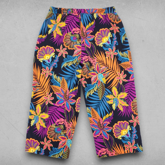 Philosophy Pants Women 1X Bright Tropical Print Cropped Wide Leg Drawstring Boho
